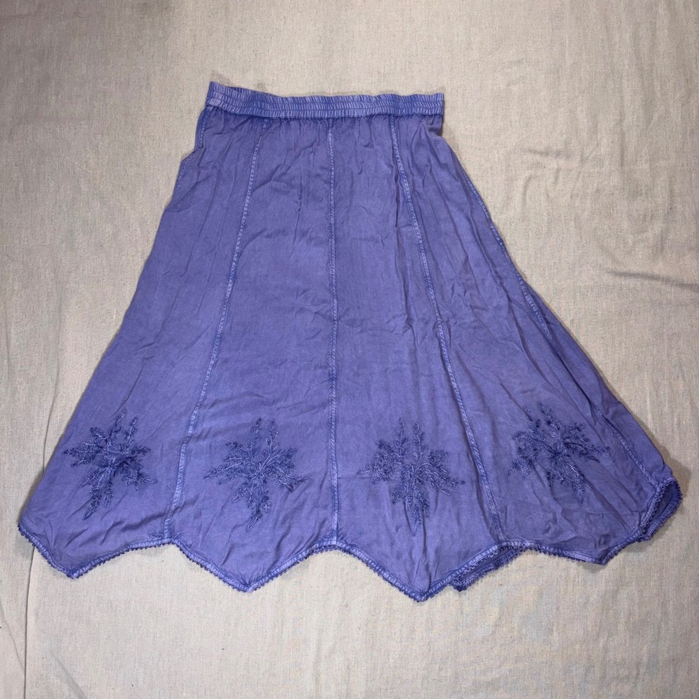 VTG Purple Periwinkle Embroidered Skirt Set Rayon PS Boho Cottagecore Fairycore - Picture 7 of 10